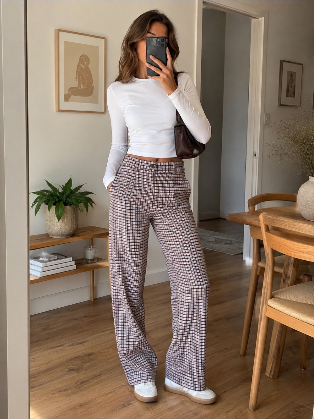 Frank & Oak plaid Checked Wide-Leg Women's Trousers 50% recycled wool size 2